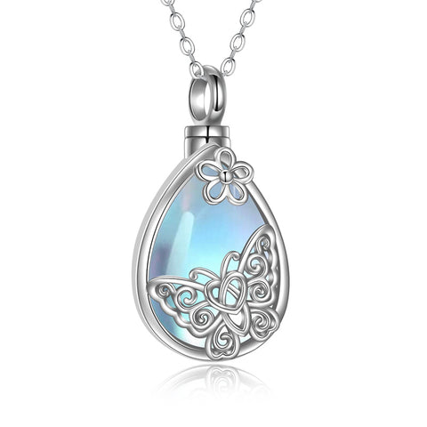 Sterling Silver Moonstone Tree of Life Butterfly Dragonfly Hummingbird Urn Necklace for Ashes