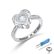 Sterling Silver Lab Opal Heart Urn Ring for Ashes Engraved With  Forever In My heart