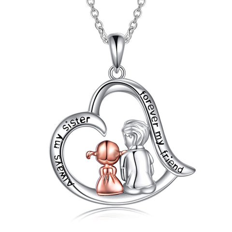 Sterling Silver Brother and Sister Pendant Necklace With Engraved