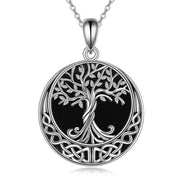 Sterling Silver Black Onyx Abalone Shell Tree of Life Celtic Knot Pendant Necklace