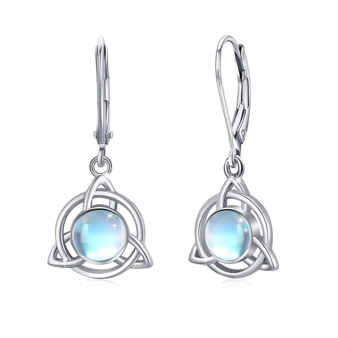 Sterling Silver Moonstone Turquoise Celtic Knot Leverback Earrings