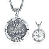 Sterling Silver Saint Michael Saint Christopher Amulet Pendant Necklace for Men