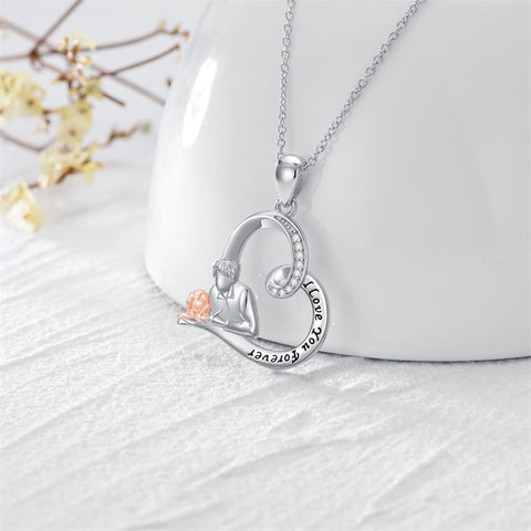 Sterling Silver Father Daughter Heart Pendant Necklace from Dad Gift for Daughter