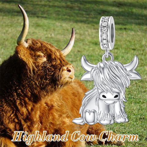 Sterling Silver Highland Cow Charm Beads