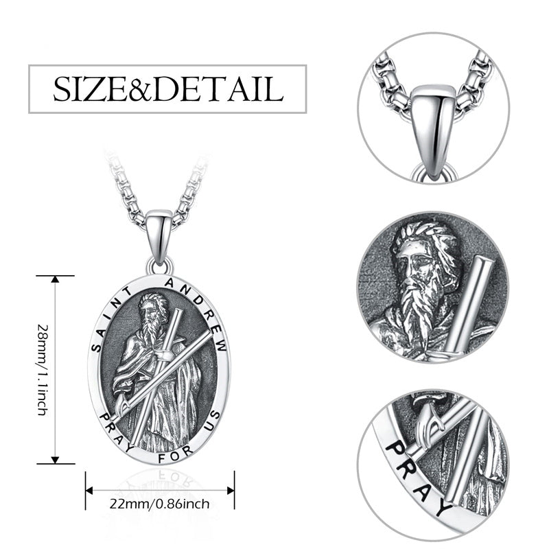 925 Sterling Silver Patron Saint Medals | Amulet Necklace Protection Jewelry for Men with 2.5mm 22"+2" Chain