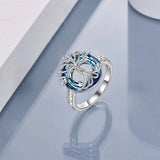 Tree of Life Ring s925 Sterling Silver with Blue Circle Crystal Jewelry Gift for Women Girls Mom Wife Birthday Mother's Day