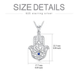 Sterling Silver Hamsa Fatim Blue Eye Pendant  Necklace