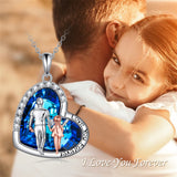 Sterling Silver Father Daughter Necklace Crystal Heart Pendent Necklace