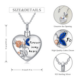 Sterling Silver Heart Rose Butterfly Urn Necklace for Ashes With Engraved