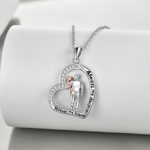 Sterling Silver Father Daughter Heart Pendant Necklace from Dad Gift for Daughter