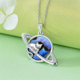 Planet Cat  Necklace Sterling Silver Pendant Jewelry Gifts Birthday Christmas Gifts for Women