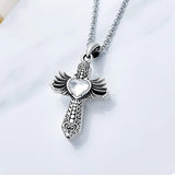 Cremation Jewelry for Women/Men 925 Sterling Silver Wings Cross Urn Necklaces for Ashes with Heart Crystal Oxidized Necklace