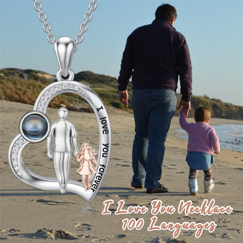 Sterling Silver Father Daughter Heart Pendant Necklace from Dad Gift for Daughter