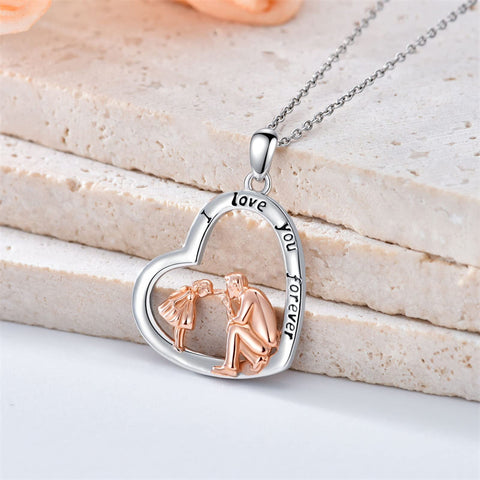 Sterling Silver Father Daughter Heart Pendant Necklace from Dad Gift for Daughter