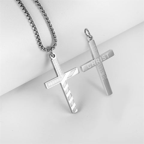 Stainless Steel American Flag Cross Pendant Necklace for Men