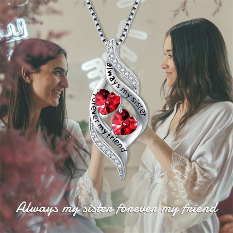 Sterling Silver Birthstone Infinity Pendant Necklace Engraved With Always My Sister forever My Friend