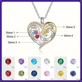 Sterling Silver Personalized Name Birthstones Heart Pendant Necklace