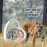 Sterling Silver Tiger and Girl Pendant Necklace