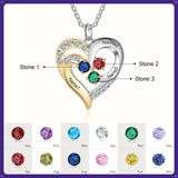 Sterling Silver Personalized Name Birthstones Heart Pendant Necklace