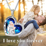 Sterling Silver Father Daughter Necklace Crystal Heart Pendent Necklace