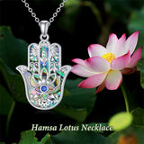 Sterling Silver Hamsa Fatim Blue Eye Pendant  Necklace