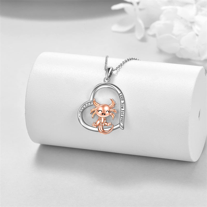 Heart Animal Necklace Sterling Silver Axolotl Pendant Necklace Heart Axolotl Jewelry for Women Girls Christmas Gifts