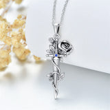 Sterling Silver Rose Sword Pendant Necklace