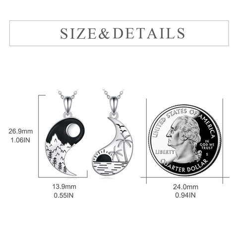 Sterling Silver Yin Yang Sun Moon Mountain Tree of Life Couple Necklaces