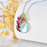 Sterling Silver Moonstone Tigers Eye Phoenix Bird Rising  Pendant Necklace