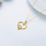 14k Solid Gold Love Heart Mama Bear Necklace Mom Necklace Mothers Day Necklaces for Women