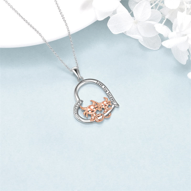 Heart Animal Necklace Sterling Silver Axolotl Pendant Necklace Heart Axolotl Jewelry for Women Girls Christmas Gifts