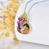 Sterling Silver Moonstone Tigers Eye Phoenix Bird Rising  Pendant Necklace