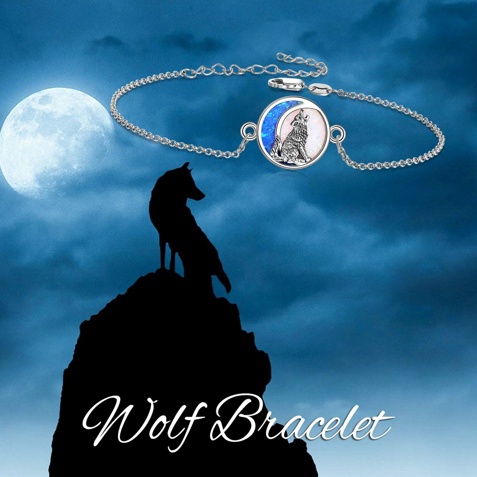 Wolf Anklet Animal Anklet for Women Girls Beach Themed Gifts Sterling Silver Beach Foot Jewelry Wolf Opal Moon Anklet