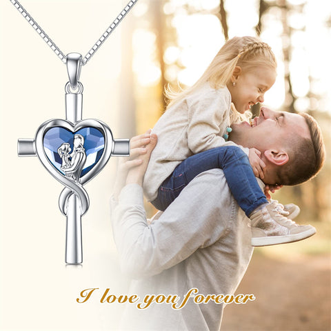 Sterling Silver Father Daughter Heart Pendant Necklace from Dad Gift for Daughter