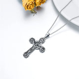 Sterling Silver St. Benedict Crucifix Pendant  Necklace