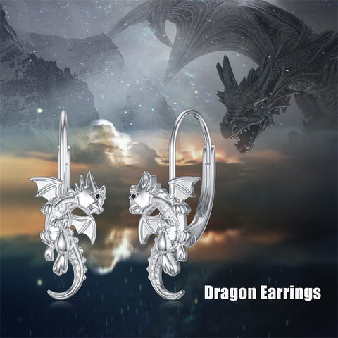 Sterling Silver Dragon Leverback Earrings