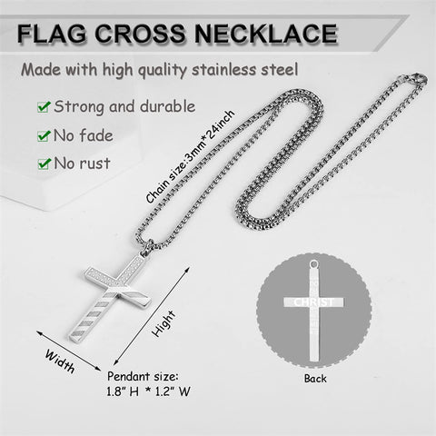 Stainless Steel American Flag Cross Pendant Necklace for Men