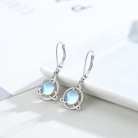 Sterling Silver Moonstone Turquoise Celtic Knot Leverback Earrings