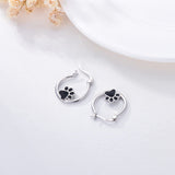 Sterling Silver Paw Small Hoop Earrings