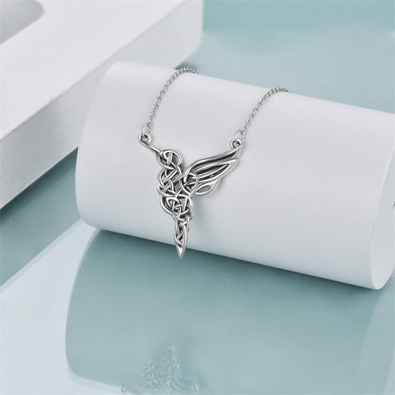 Hummingbird Necklace Sterling Silver Celtic Knot Pendant Viking Jewelry Gifts for Women Mom Her