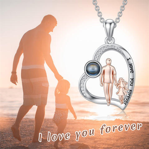 Sterling Silver Father Daughter Heart Pendant Necklace from Dad Gift for Daughter