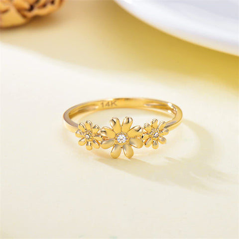 14K Gold Nature Diamond Daisy Engagement Ring