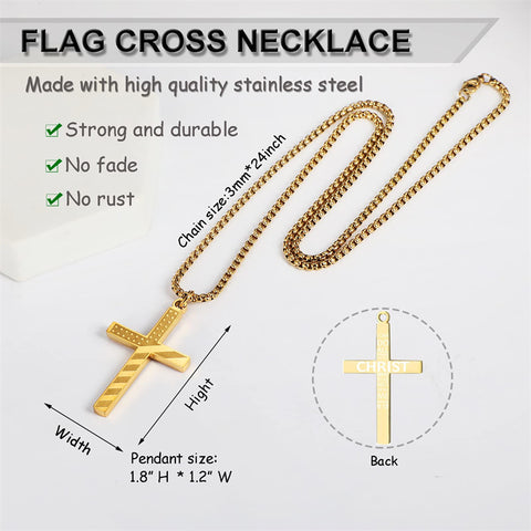 Stainless Steel American Flag Cross Pendant Necklace for Men