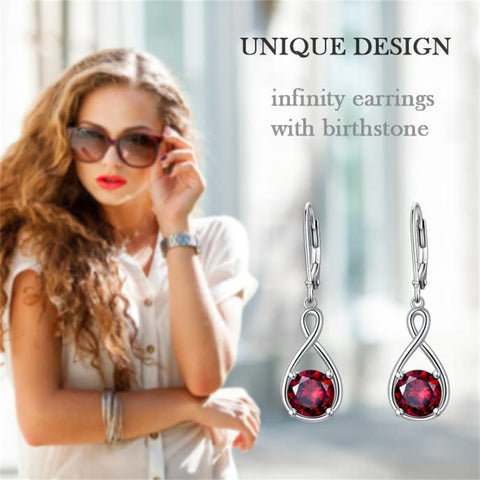 Dangle Drop Infinity Earrings 925 Sterling Silver Leverback Birstone Earrings 18K White Gold Jewelry for Women Girls
