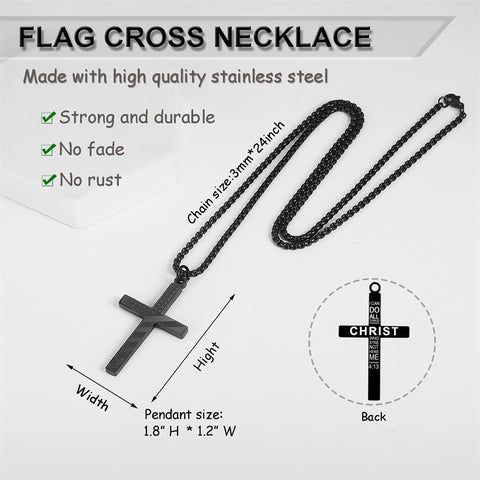 Stainless Steel American Flag Cross Pendant Necklace for Men