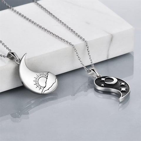 Sterling Silver Yin Yang Sun Moon Mountain Tree of Life Couple Necklaces