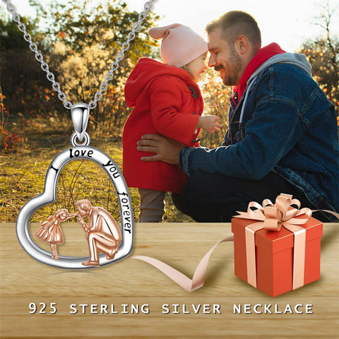 Sterling Silver Father Daughter Heart Pendant Necklace from Dad Gift for Daughter