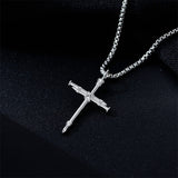 Sterling Silver Cross Pendant Necklace with Stainless Steel Chain for Men