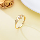 14K Real Gold Nature Diamond Daisy Ring for Women Yellow Gold Dainty Flower Ring for Wife Mom Engagement Ring