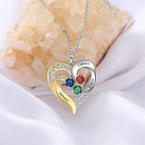 Sterling Silver Personalized Name Birthstones Heart Pendant Necklace